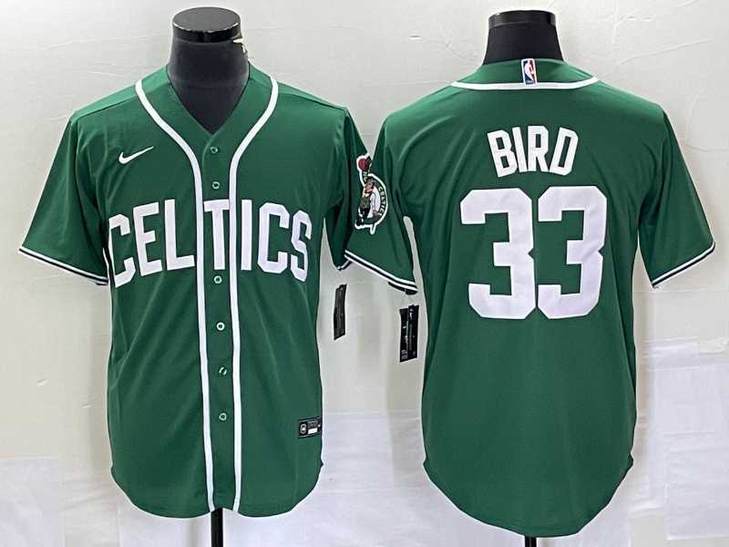 Mens Boston Celtics #33 Larry Bird Green Stitched Baseball Jersey